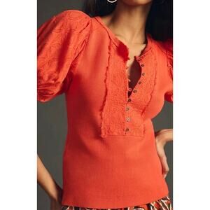 Pilcro Red Orange Peplum Blouse Spring Bright Fun Size Small